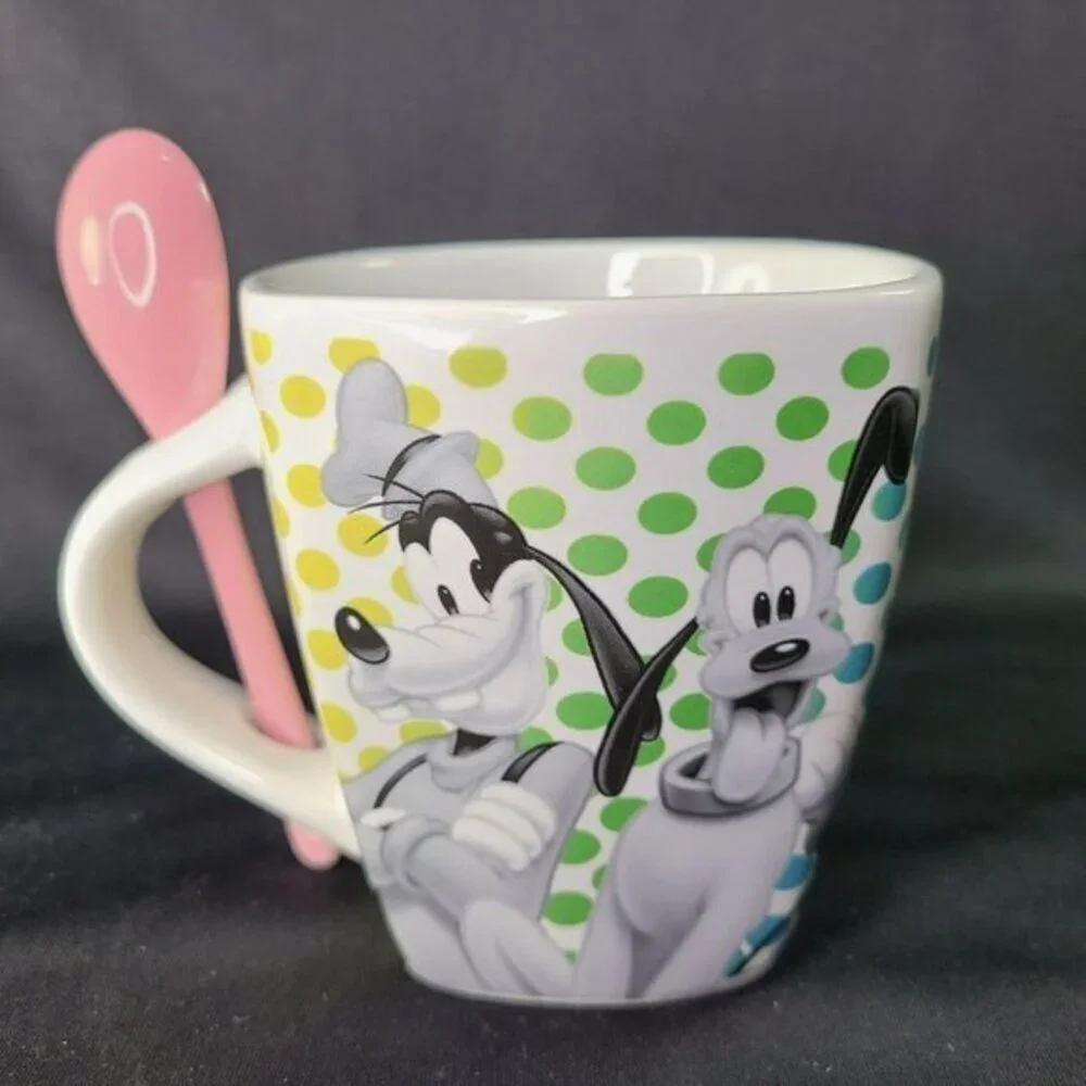 Disney Coffee Mug with Spoon Mickey Minnie Daisy Donald Daisy Jerry Leigh READ‎